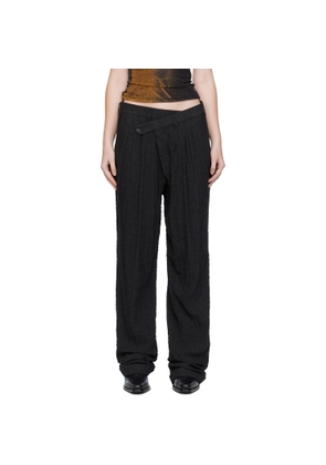 R13 Black Triple Pleat Crossover Trousers