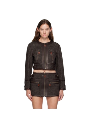 R13 Brown Stitch Details Crewneck Jacket