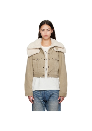 R13 Taupe Double Collar Sherpa Trucker Jacket