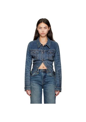 R13 Blue Skinny Wrap Around Denim Trucker Jacket