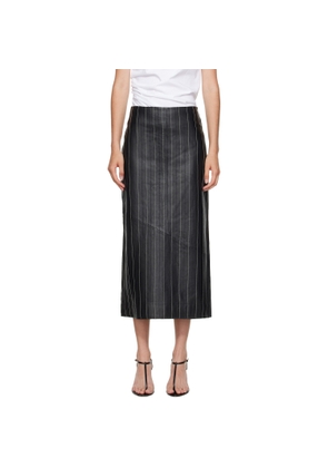 Victoria Beckham Black Kick Detail Leather Midi Skirt