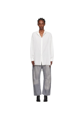 Y's White O-Design Collar Big Shirt
