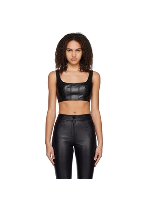 Staud Black Cropped Wells Faux-Leather Tank Top