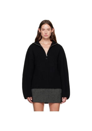 Courrèges Black Ribbed Wool Trucker Sweater