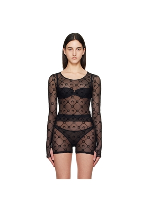 Marine Serre Black Moonogram Mesh Flock Second Skin Cropped T-shirt