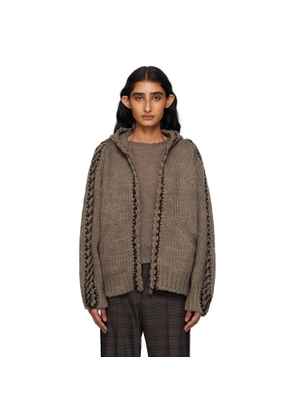 OPEN YY Brown Stitch Zip Up Knit Hoodie