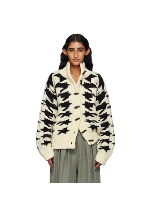 OPEN YY Off-White & Black Hound's Tooth Star Cowichan Cardigan