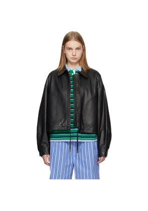 HommeGirls Black Leather Parachute Jacket