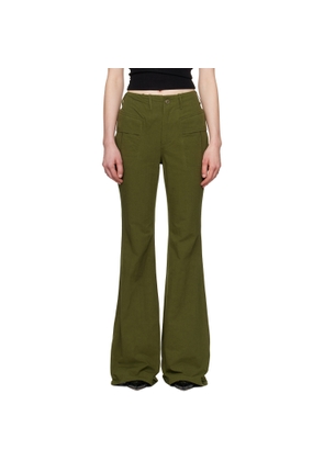 R13 Khaki Flare Leg Trousers