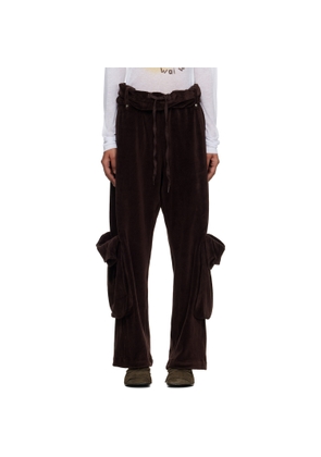 OPEN YY Brown Rolled Waist Velour Cargo Pants