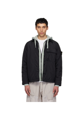 Stone Island Black 1200002 Garment Dyed Crinkled Reps Shirt Jacket