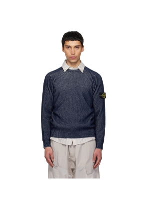 Stone Island Navy 5100033 Plated Rib Cotton Bouclé Sweater