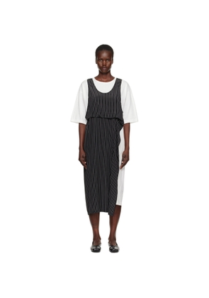 Y's Black & White N-Set In Half Sleeve Midi Dress