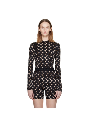 Marine Serre Black Recycled Moon Jersey Second Skin Highneck Top