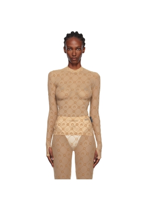 Marine Serre Tan Recycled Mesh Flock Second Skin Highneck Top