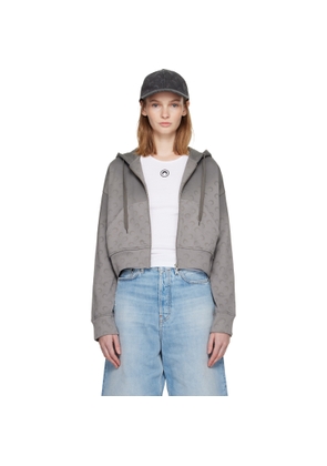 Marine Serre Gray Faded Moon Fleece Cropped Zipped Hoodie
