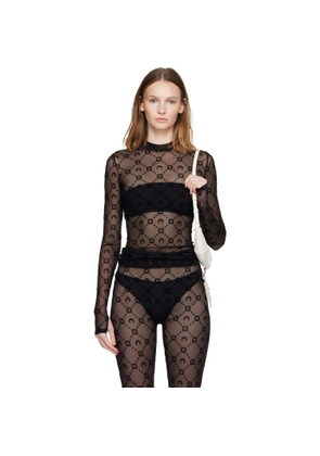 Marine Serre Black Recycled Mesh Flock Second Skin Highneck Top