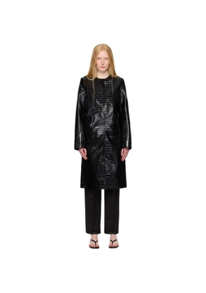 TOTEME Black Croco-Embossed Leather Coat