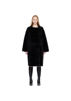 TOTEME Black Collarless Shearling Coat
