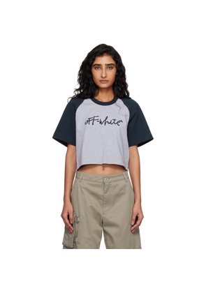 Off-White Gray & Navy 'OW' Embroidered Script T-shirt