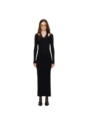 Jean Paul Gaultier Black Ribbed Twisted Double Layer Piercing Midi Dress