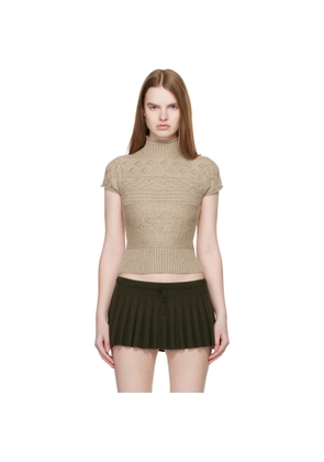 GUIZIO Taupe Vivienne Short Sleeve Cable Turtleneck