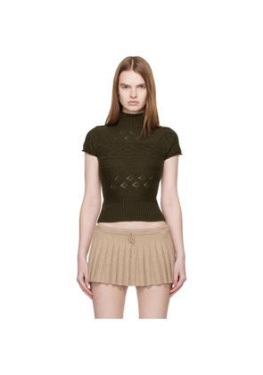 GUIZIO Khaki Vivienne Short Sleeve Cable Turtleneck