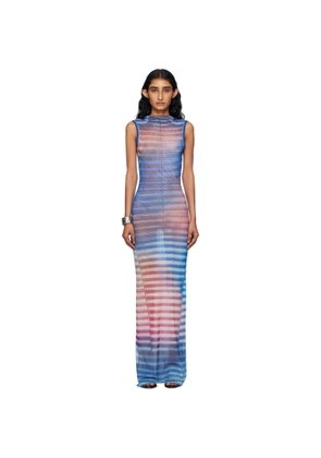 Jean Paul Gaultier Blue & Pink High Neck Open Back Printed Air Maxi Dress
