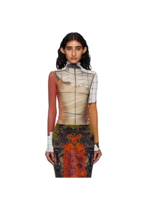 Jean Paul Gaultier Orange & White Long Sleeves Twisted Printed Fire Bodysuit