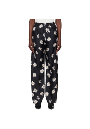 Moschino Black Silk Twill Allover Daisy Trousers