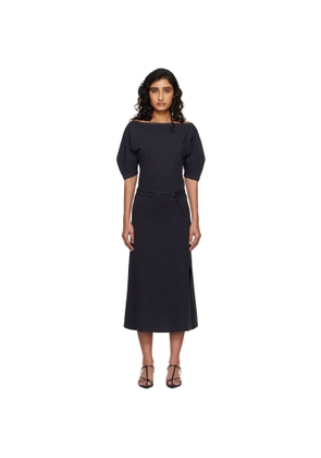 LEMAIRE Navy Off Shoulder Midi Dress