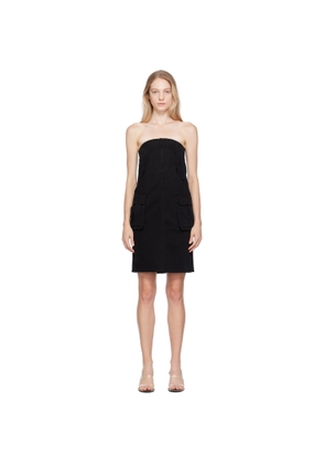 We11done Black Cargo Denim Midi Skirt