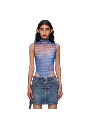 Jean Paul Gaultier Blue & Pink High Neck Printed Air Bodysuit