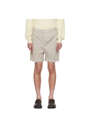Bottega Veneta Beige & White Crushed Tech Cotton Stripe Shorts