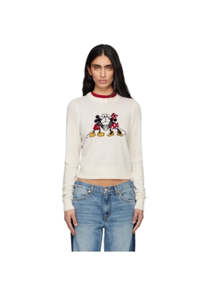 Re/Done White Cashmere 'Mickey Mouse' Sweater