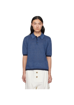 Bottega Veneta Blue Linen Chevron Knit Polo