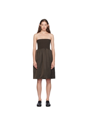 AMOMENTO Brown Shirring Flare Midi Skirt