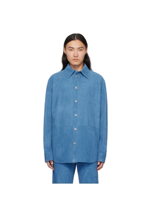 Bottega Veneta Blue Embossed Corduroy Suede Shirt