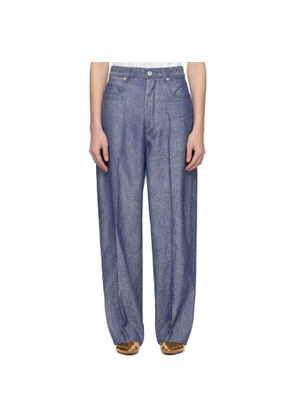 Bottega Veneta Blue & White Denim Jacquard Wide Leg Trousers