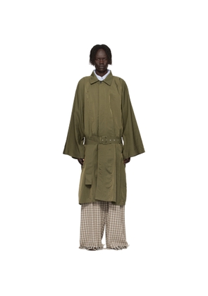 Hed Mayner Green Crinkled Trench Coat