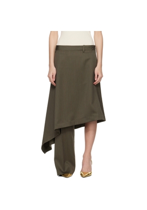 Bottega Veneta Khaki Wool Subtle Stripe Skirt Trousers