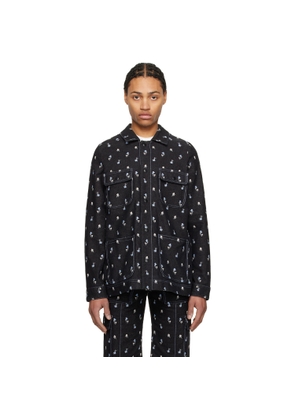 Anna Sui Black Embroidered Roses Barn Denim Jacket