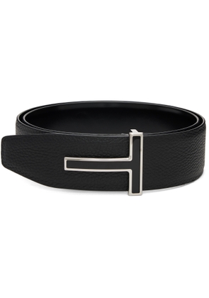 TOM FORD Black Leather Enamel Buckle T Reversible Belt