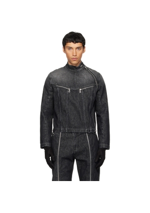 Jean Paul Gaultier Black High Neck Zipped Gloves Denim Jacket