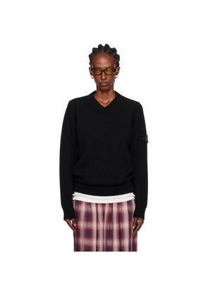 Stone Island Black 5100033 V-Neck Jersey Lambswool Sweater