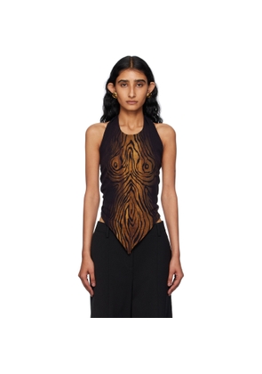 Jean Paul Gaultier Black & Brown Scarf Printed Wood Top
