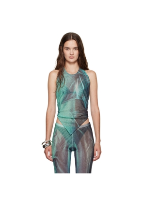 Jean Paul Gaultier Blue Mesh Scarf Printed Water Top