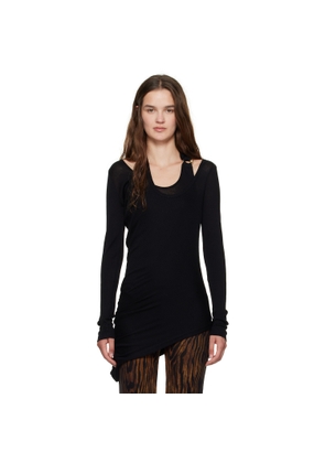 Jean Paul Gaultier Black Ribbed Twisted Double Layer Piercing T-shirt