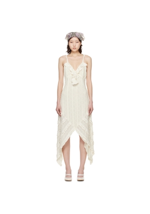 Anna Sui Off-White Floral Ruffle Stretch Lace Handkerchief Midi Dress