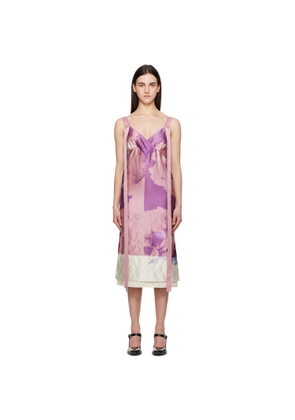 Erdem Pink & Purple V Neck Slip Cocktail Midi Dress